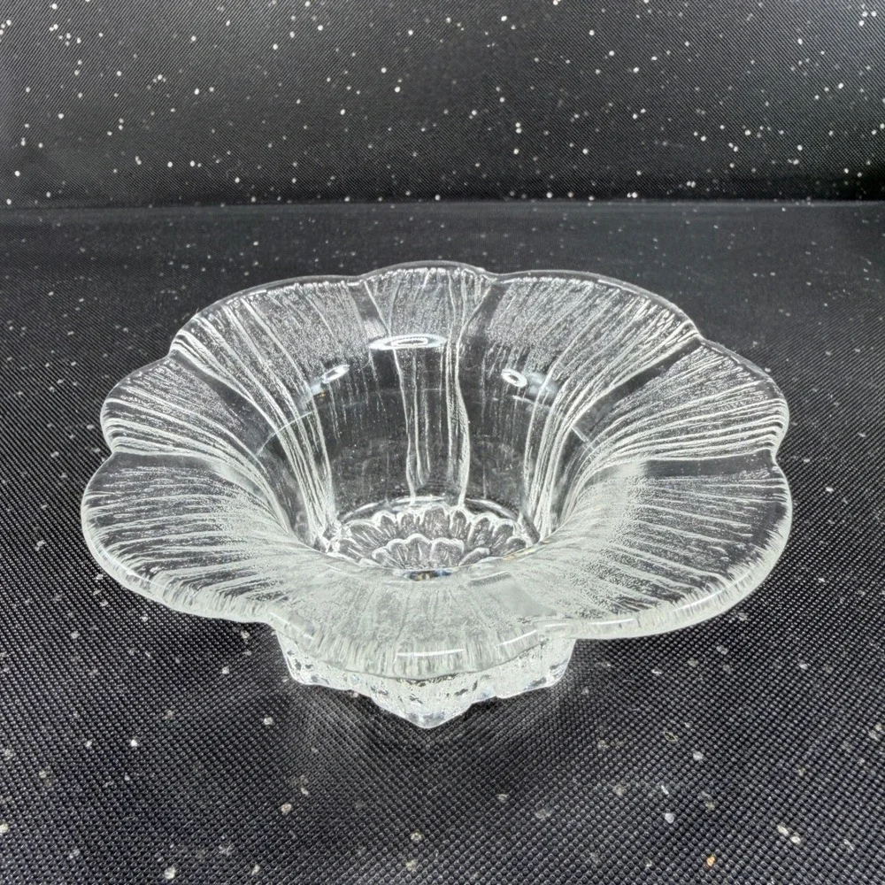 Lasisepat Mantsala Flower Candle Holder Votive Clear Textured Glass Finland 4in